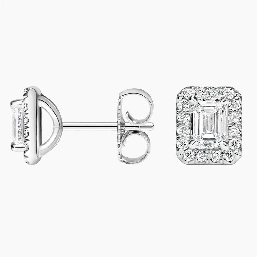 Emerald Cut Lab Grown Diamond Halo Stud Earrings (  1.50CTW - DEF -  VVS-VS )