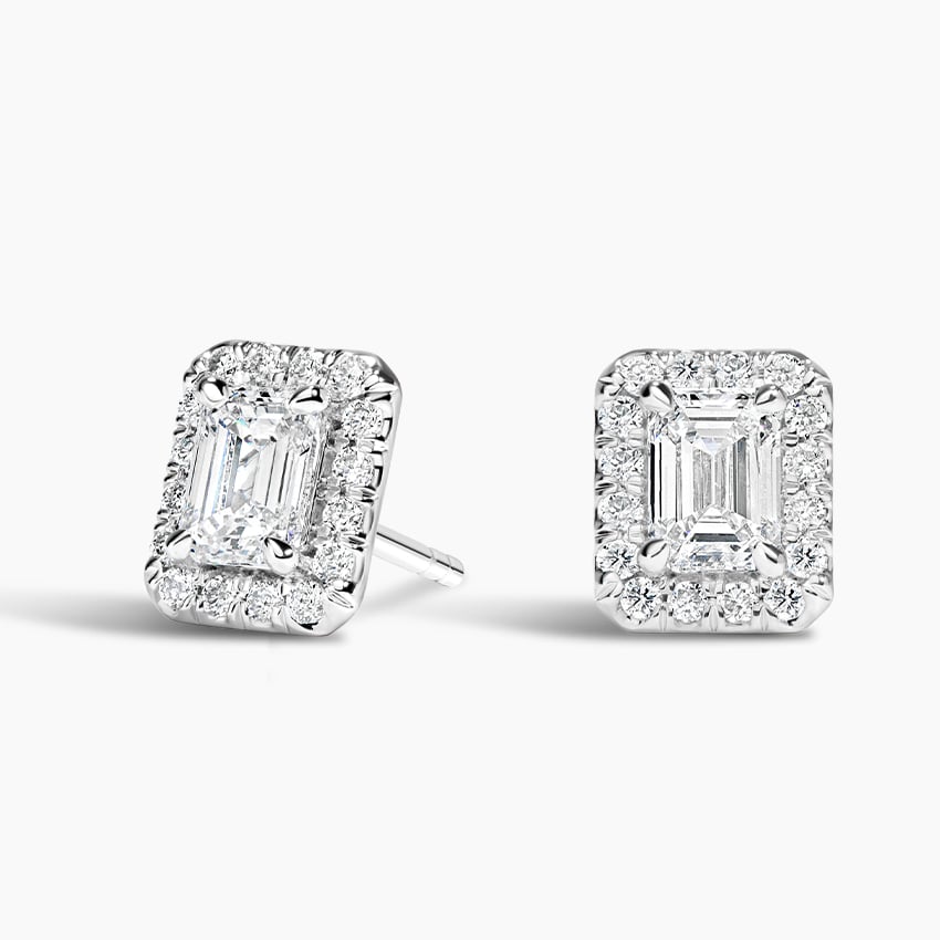 Emerald Cut Lab Grown Diamond Halo Stud Earrings (  1.50CTW - DEF -  VVS-VS )