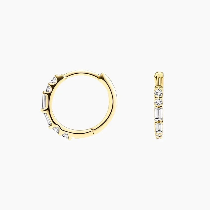 Baguette Diamond Hoop Earring Set shape : round\ baguette color : DEF clarity : VVS/VS  (2/5 total carat weight)