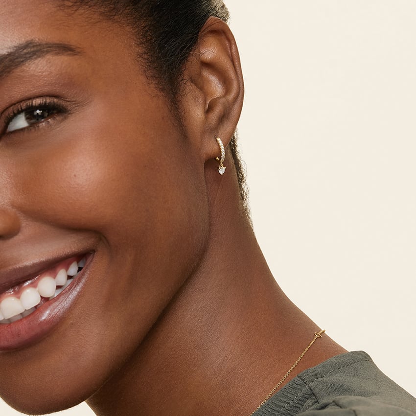 Heart Shaped Lab Diamond Huggie Earrings (1/3 ct. tw.) shape : round \ heart color :DEF clarity : VVS/VS