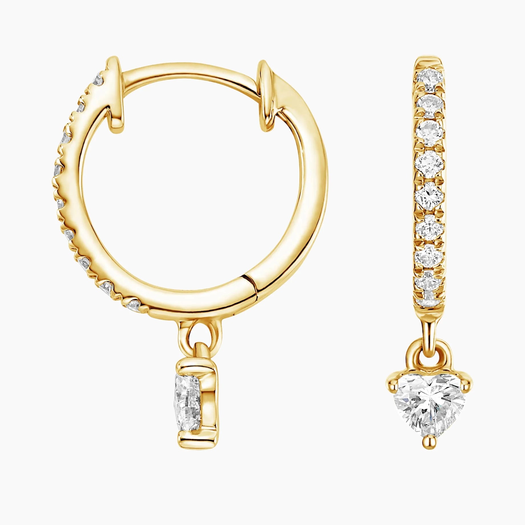 Heart Shaped Lab Diamond Huggie Earrings (1/3 ct. tw.) shape : round \ heart color :DEF clarity : VVS/VS