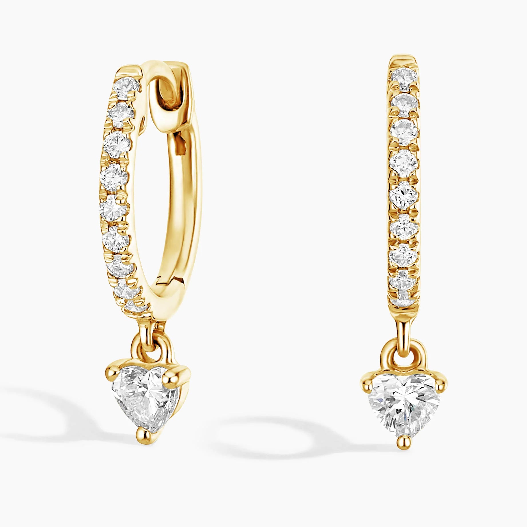 Heart Shaped Lab Diamond Huggie Earrings (1/3 ct. tw.) shape : round \ heart color :DEF clarity : VVS/VS