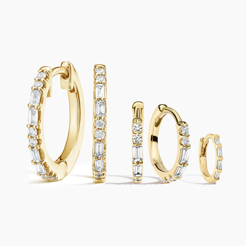Baguette Diamond Hoop Earring Set shape : round\ baguette color : DEF clarity : VVS/VS  (2/5 total carat weight)