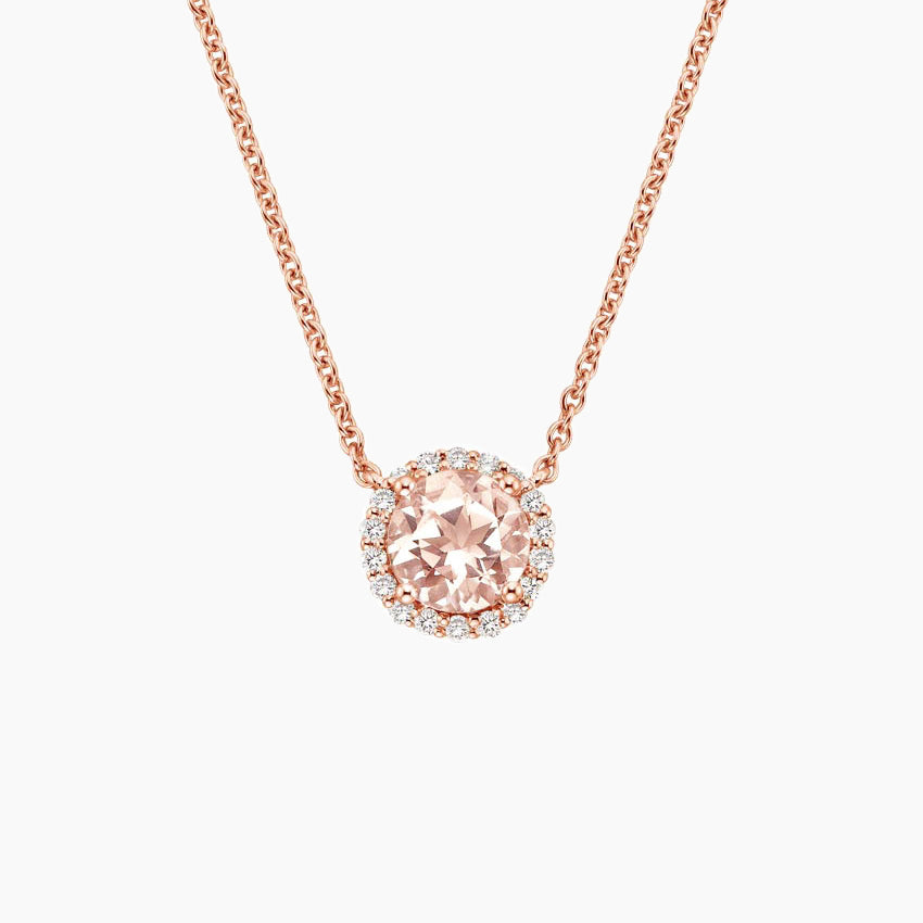 14K Rose Gold Morganite Halo Diamond Pendant shape : round color : F\G clarity : SI1