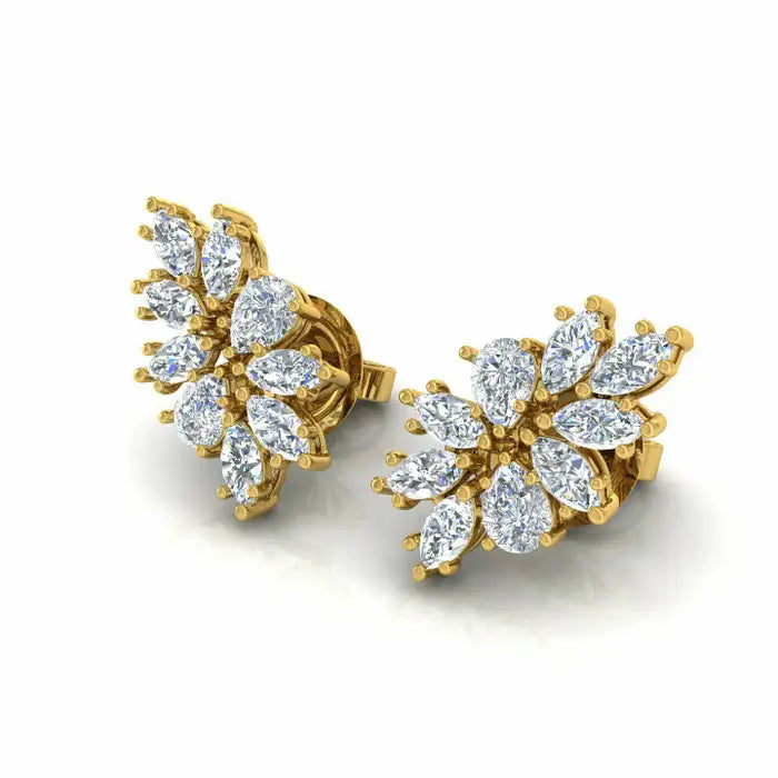 1.85 Carat Diamond 14 Karat Gold Cluster Stud Earrings
