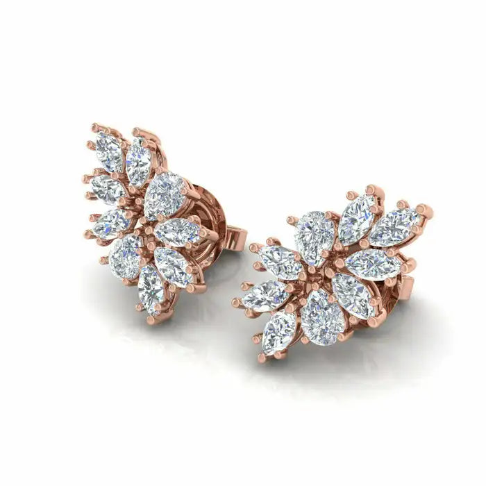 1.85 Carat Diamond 14 Karat Gold Cluster Stud Earrings