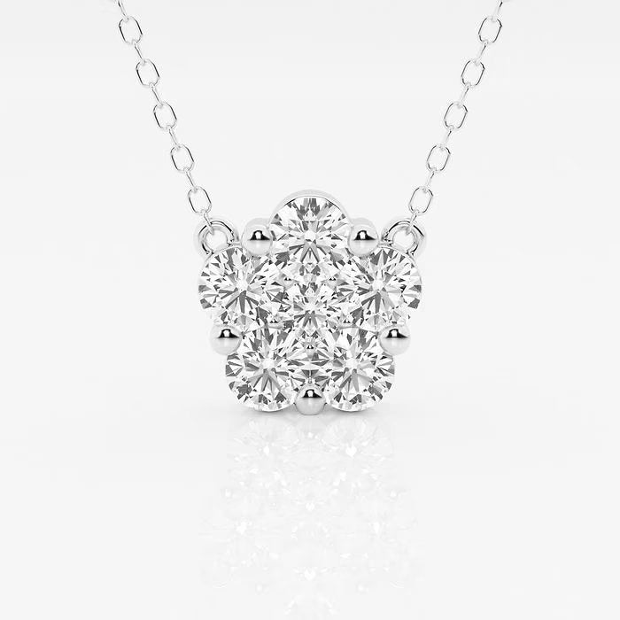 1 ctw Round Lab Grown Diamond Flower Fashion Pendant with Adjustable Chain