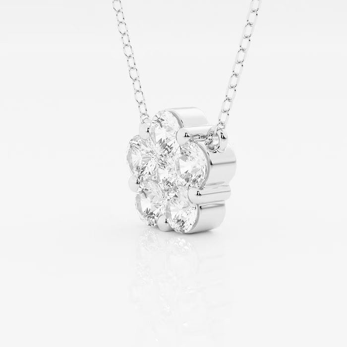 1 ctw Round Lab Grown Diamond Flower Fashion Pendant with Adjustable Chain