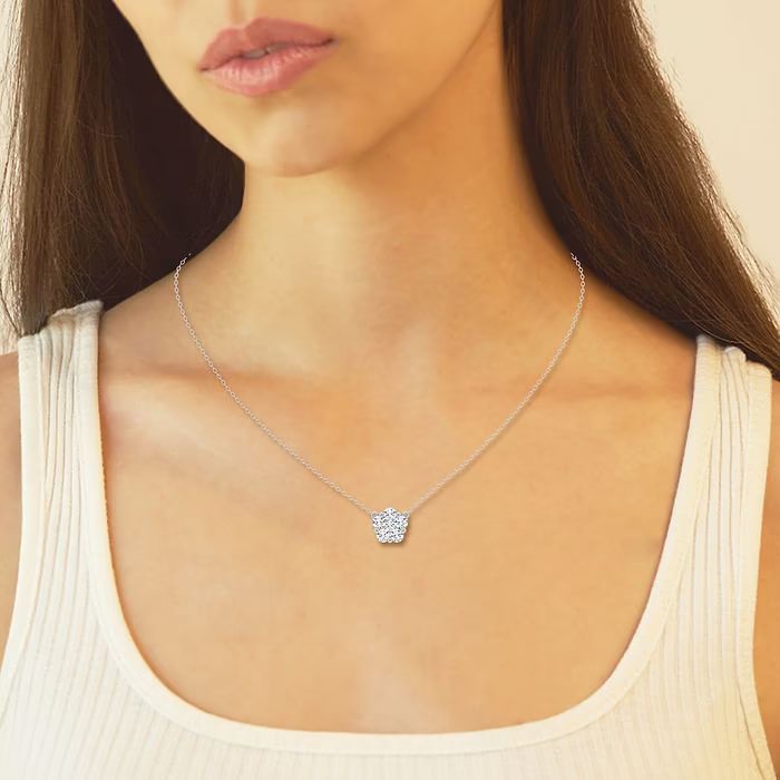1 ctw Round Lab Grown Diamond Flower Fashion Pendant with Adjustable Chain