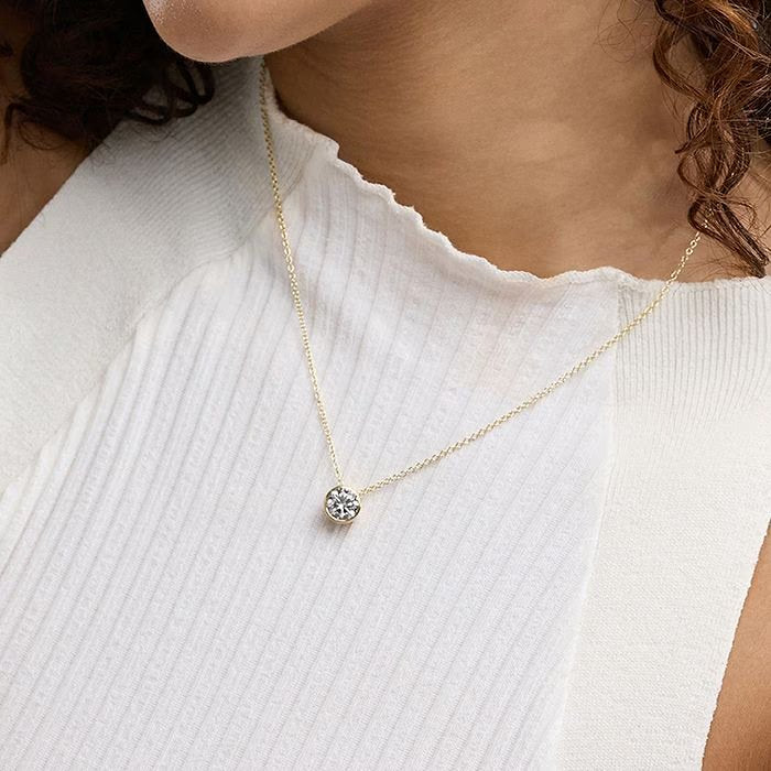 2 ctw Round Lab Grown Diamond Bezel Set Solitaire Pendant with Adjustable Chain