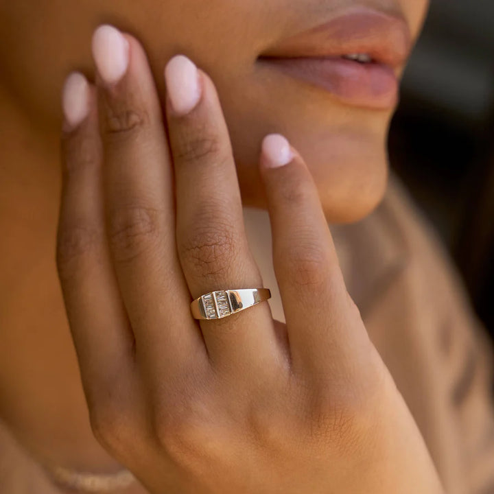 14k Gold Sadie Pearl Tapered Baguette Signet Ring