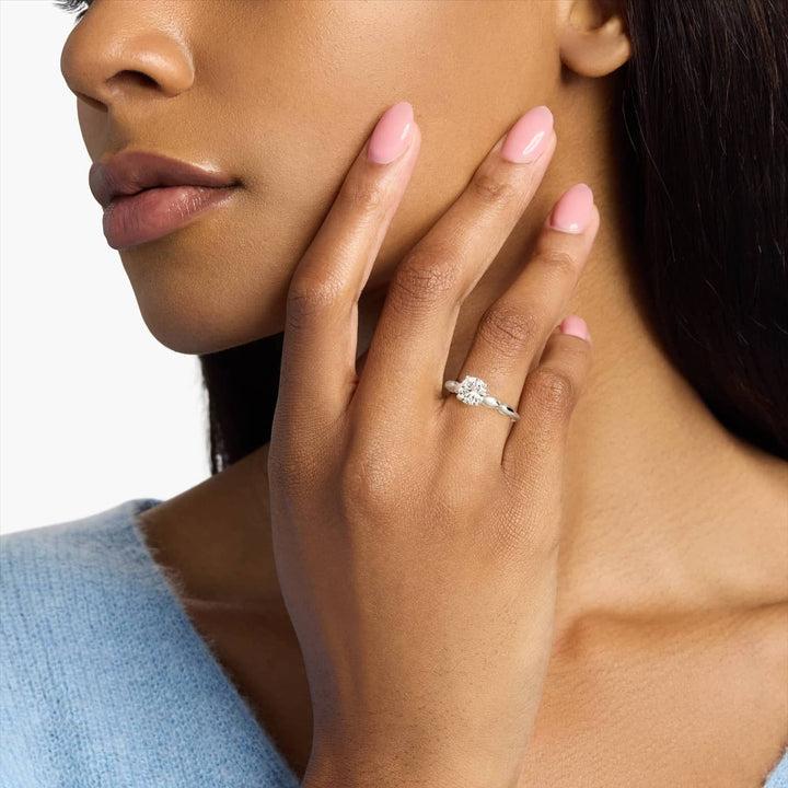 Engraved Solitaire Plus Diamond Engagement Ring in 14k White Gold
