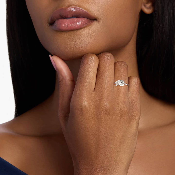 Marquise and Round Cluster Diamond Engagement Ring in 14k White Gold