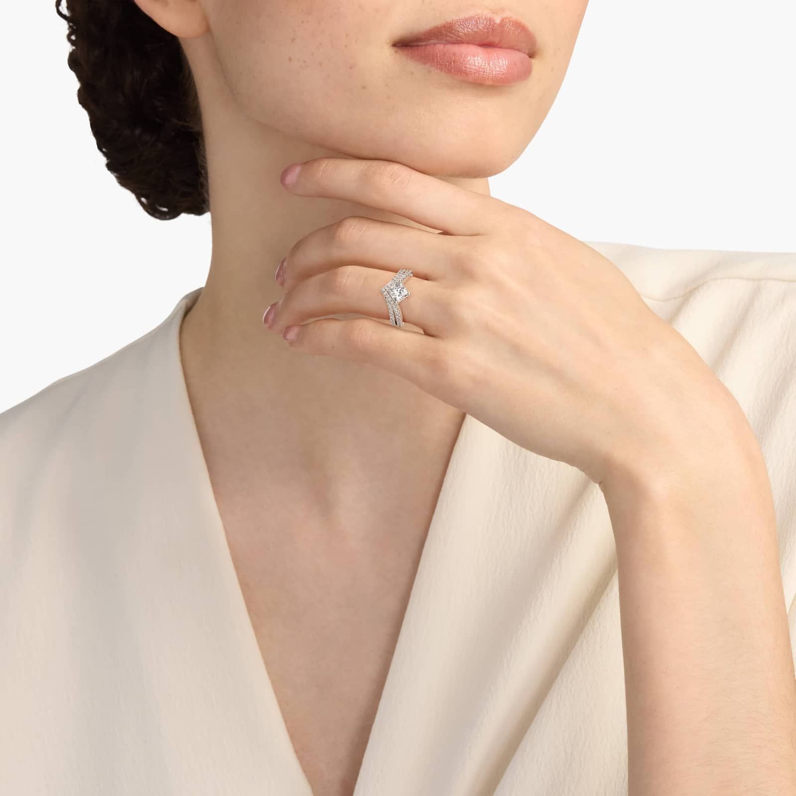 Double Row Diamond Chevron Engagement Ring in 14k White Gold (1/3 ct. tw.)