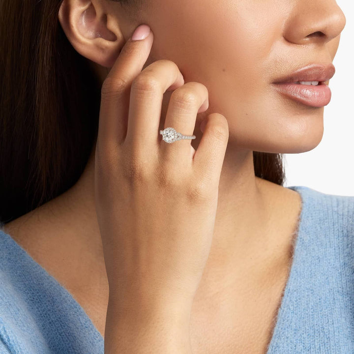 Petite Pavé Leaf Halo Diamond Engagement Ring in 18k White Gold (1/4 ct. tw.)