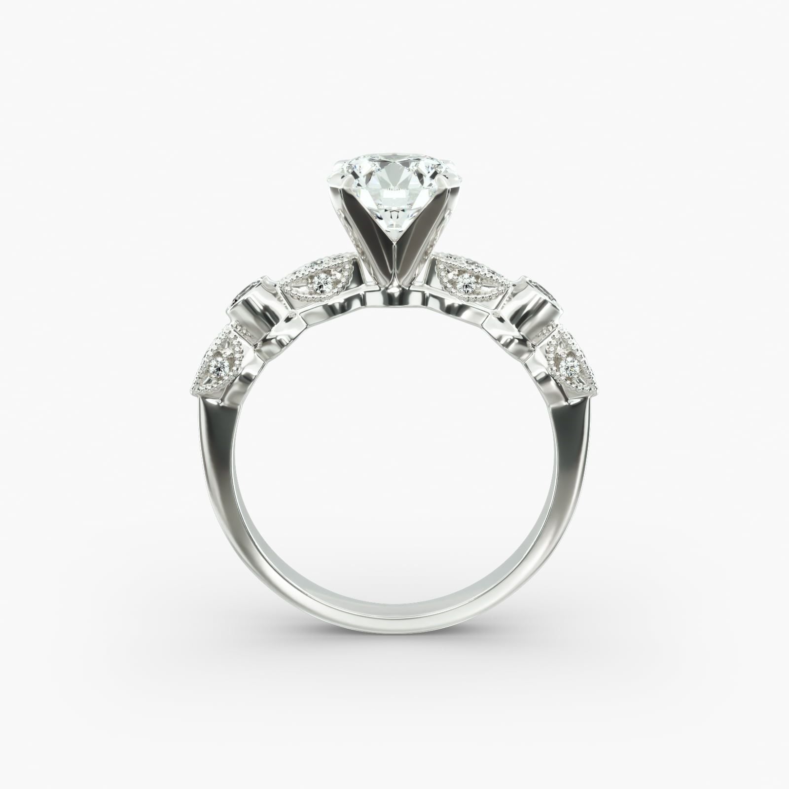 14K White Gold Antique Bezel And Pavé Set Engagement Ring (0.16 CTW - G-H /VS2-SI1)