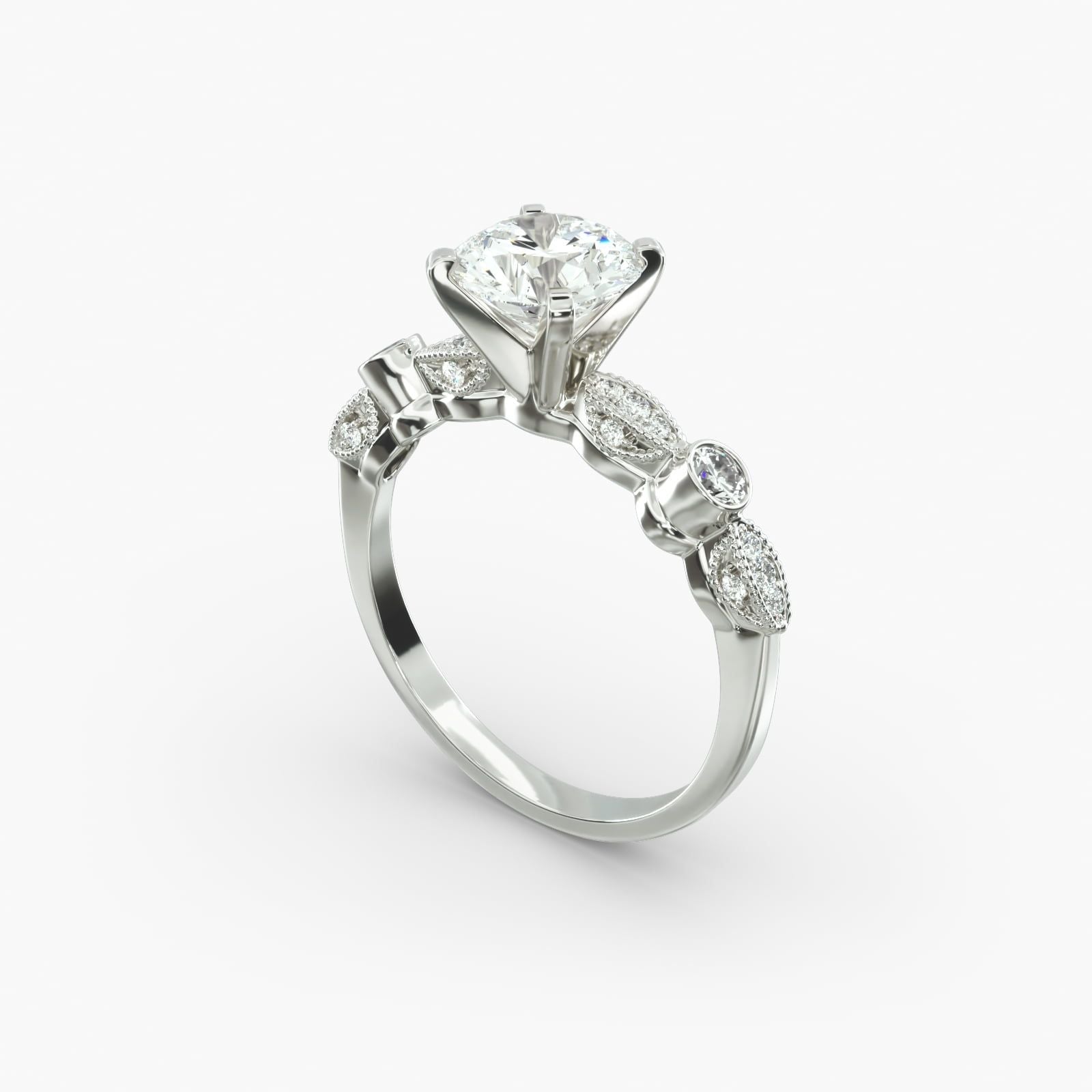 14K White Gold Antique Bezel And Pavé Set Engagement Ring (0.16 CTW - G-H /VS2-SI1)