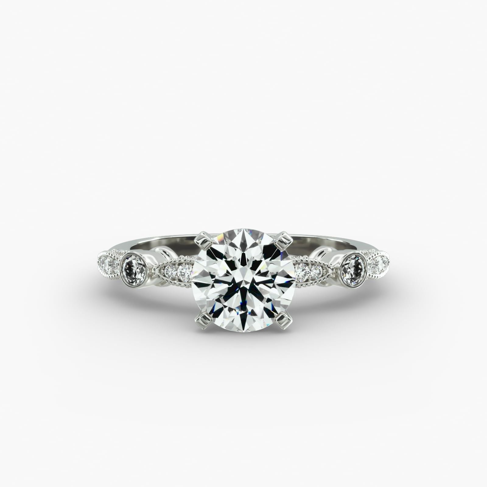 14K White Gold Antique Bezel And Pavé Set Engagement Ring (0.16 CTW - G-H /VS2-SI1)