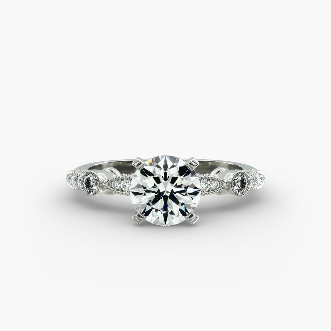 14K White Gold Antique Bezel And Pavé Set Engagement Ring (0.16 CTW - G-H /VS2-SI1)
