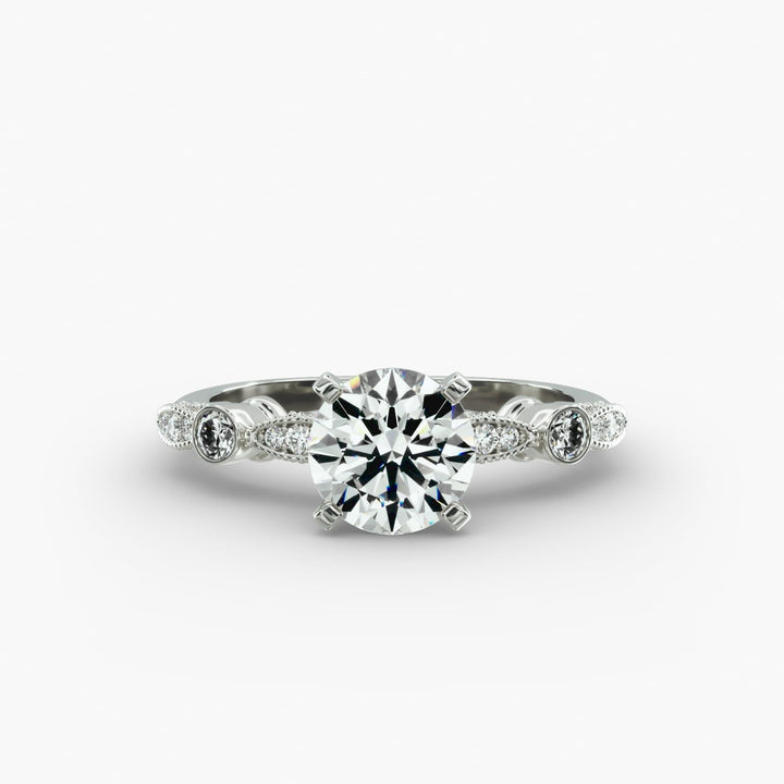 14K White Gold Antique Bezel And Pavé Set Engagement Ring (0.16 CTW - G-H /VS2-SI1)