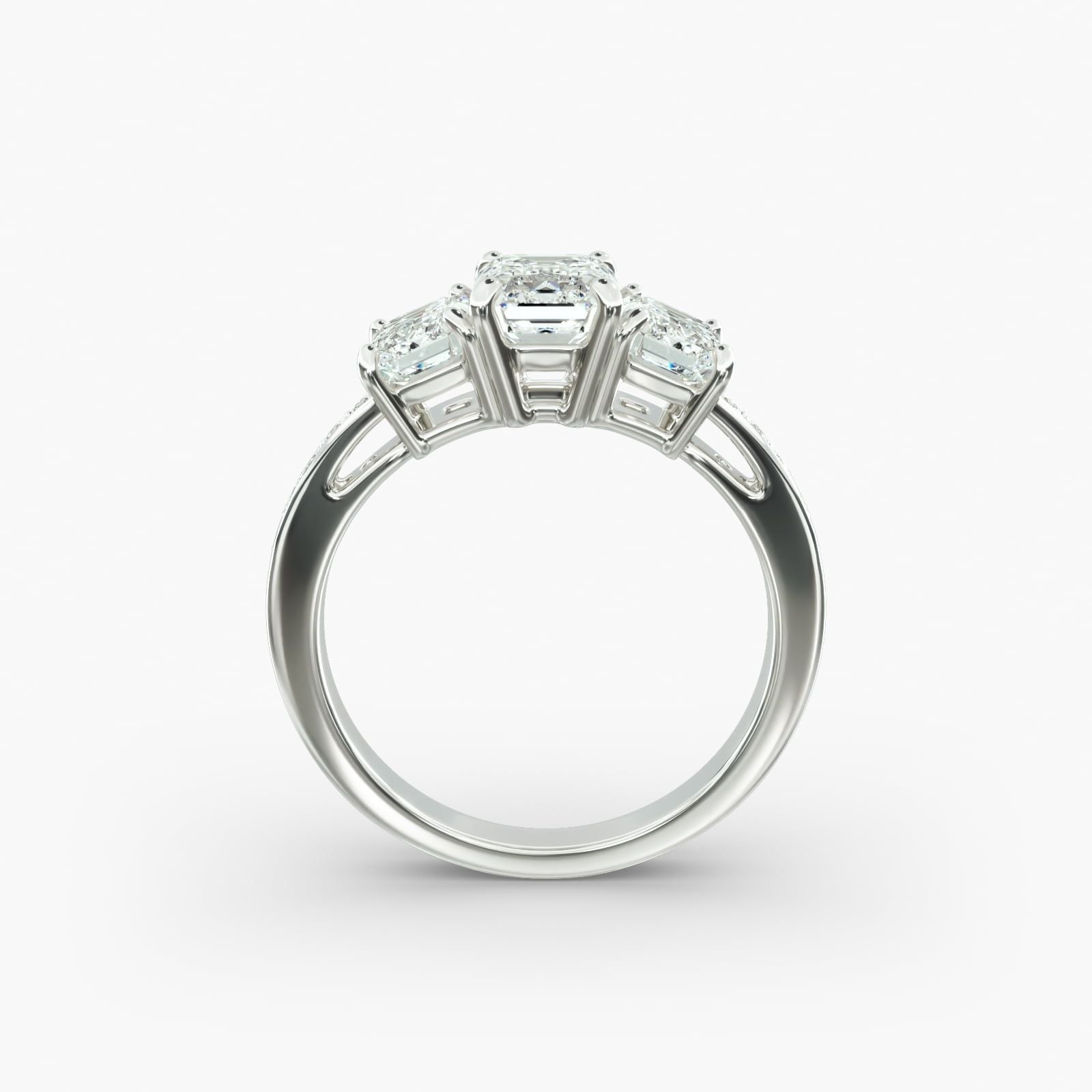 14K White Gold Three Stone Emerald And Pavé Set Diamond Engagement Ring (0.40 CTW - F-G / VS1-VS2)