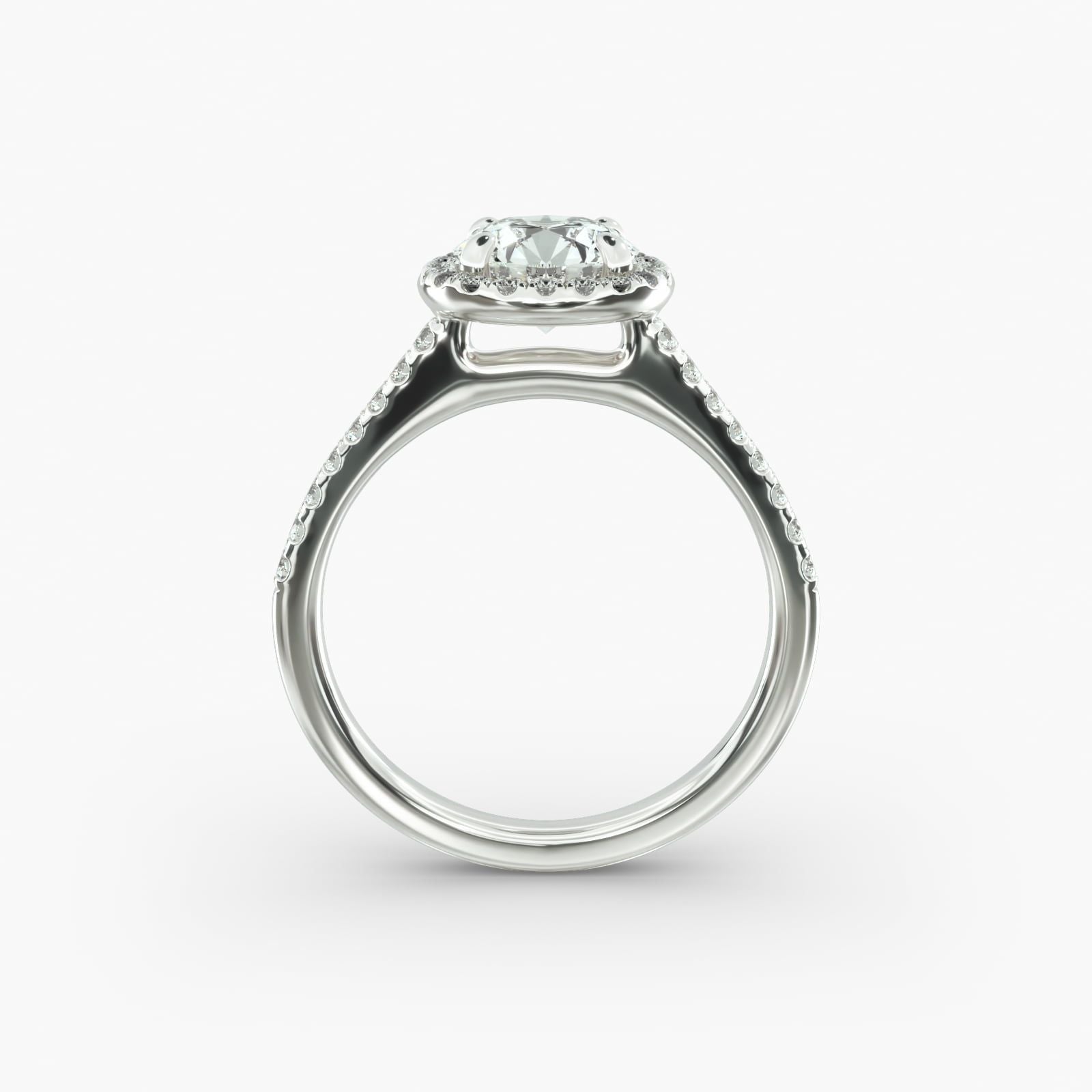 14K White Gold Pavé Halo And Shank Diamond Engagement Ring (Round Center) (0.23 CTW - G-H /VS2-SI1)