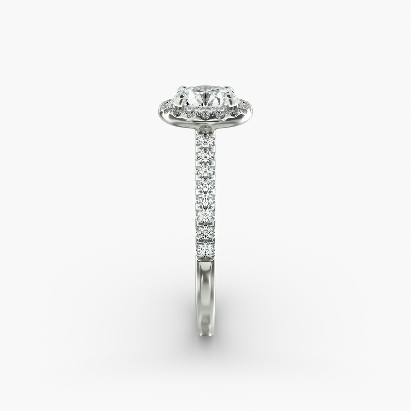 14K White Gold Pavé Halo And Shank Diamond Engagement Ring (Round Center) (0.23 CTW - G-H /VS2-SI1)