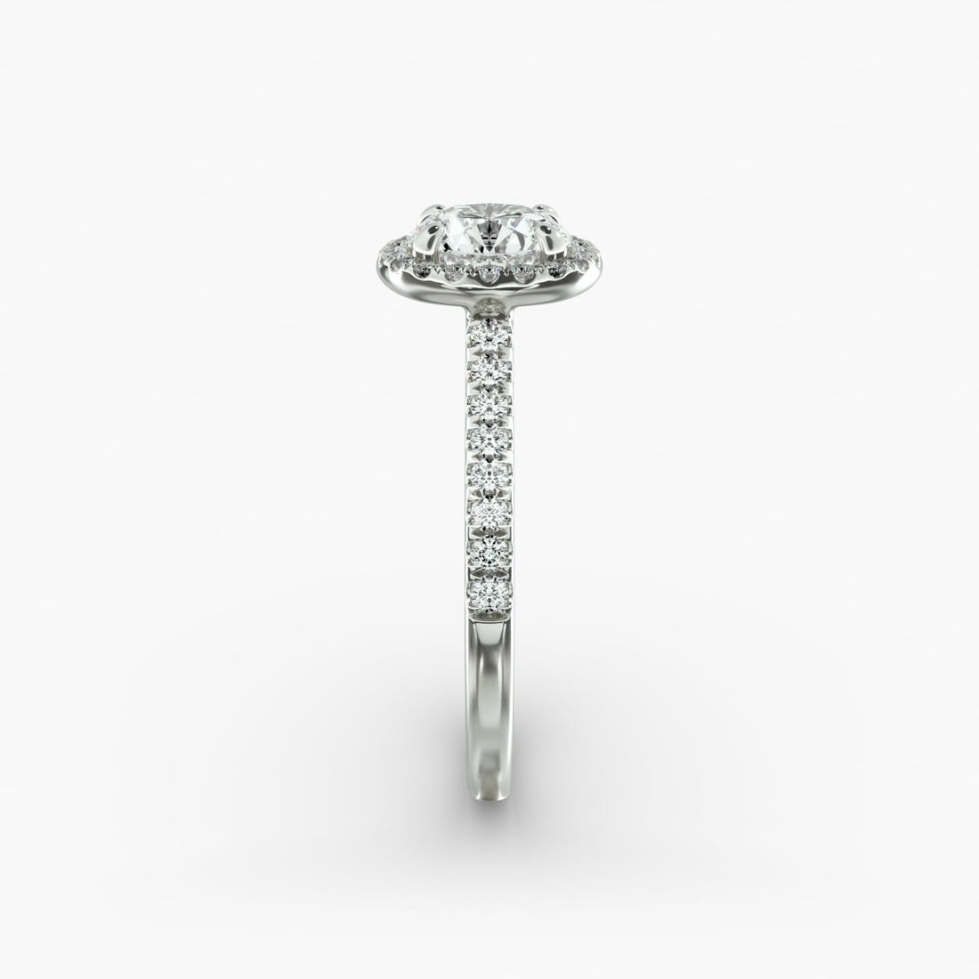 14K White Gold Pavé Halo And Shank Diamond Engagement Ring (Round Center) (0.23 CTW - G-H /VS2-SI1)