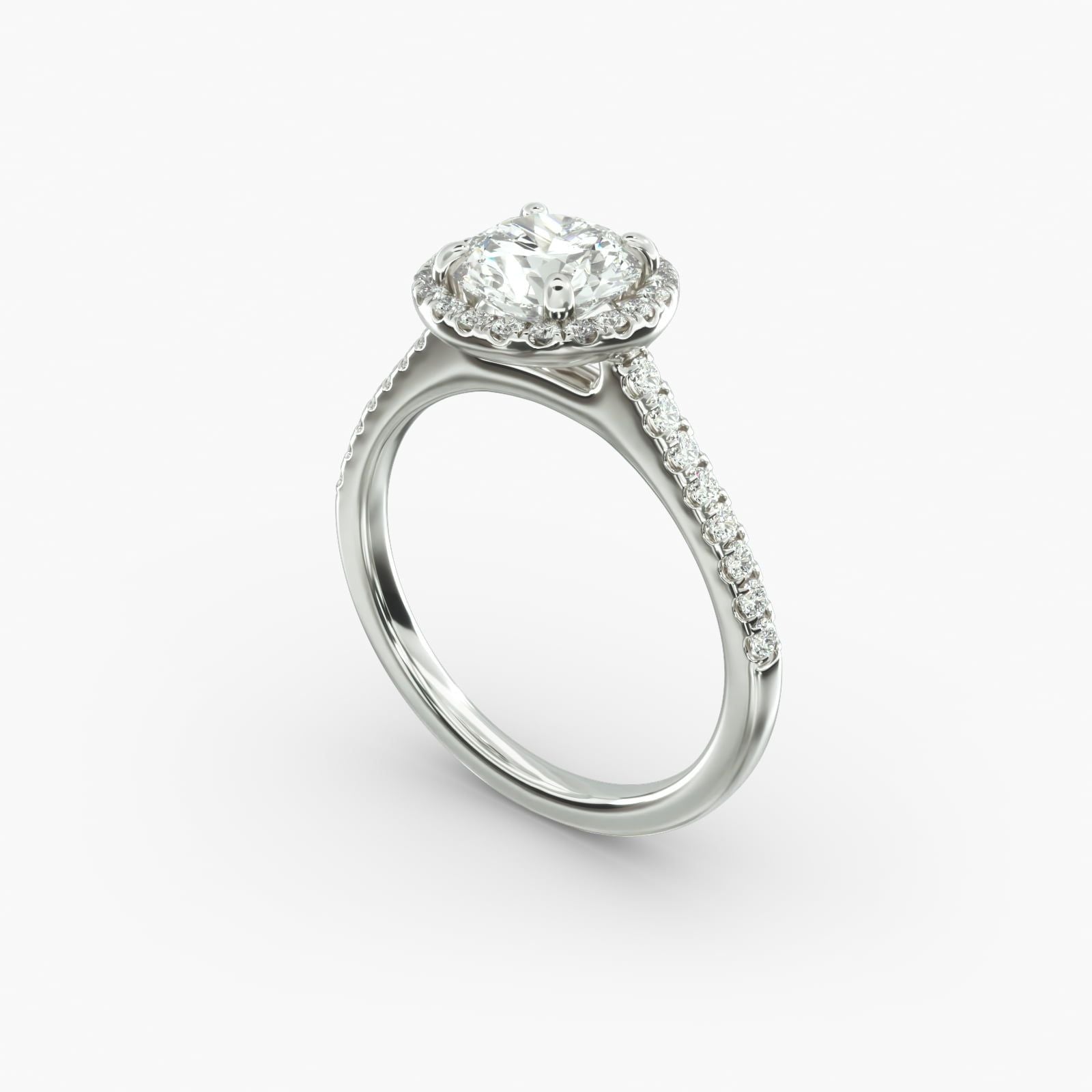 14K White Gold Pavé Halo And Shank Diamond Engagement Ring (Round Center) (0.23 CTW - G-H /VS2-SI1)
