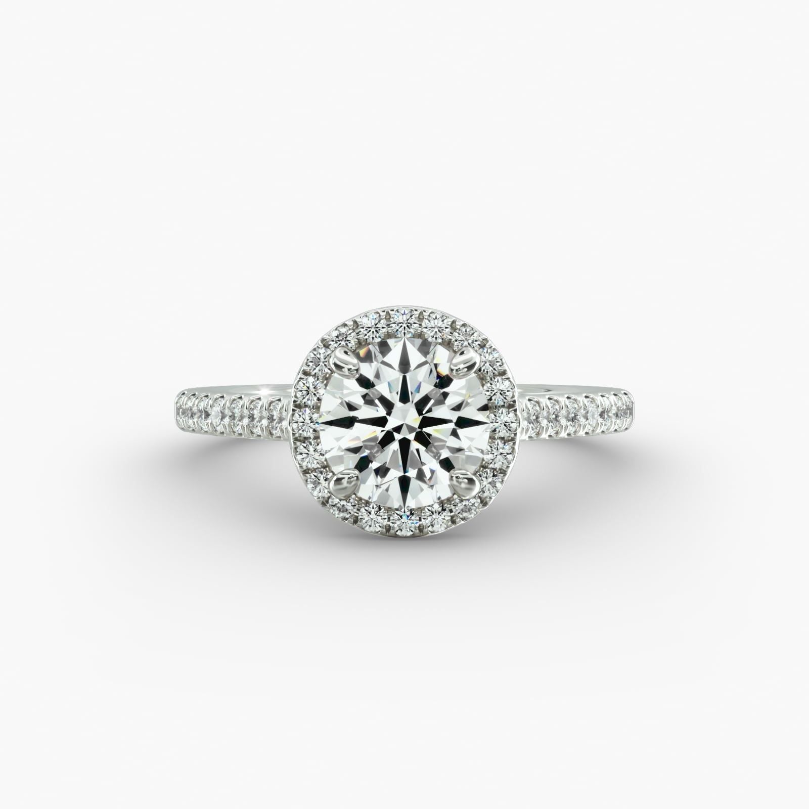 14K White Gold Pavé Halo And Shank Diamond Engagement Ring (Round Center) (0.23 CTW - G-H /VS2-SI1)