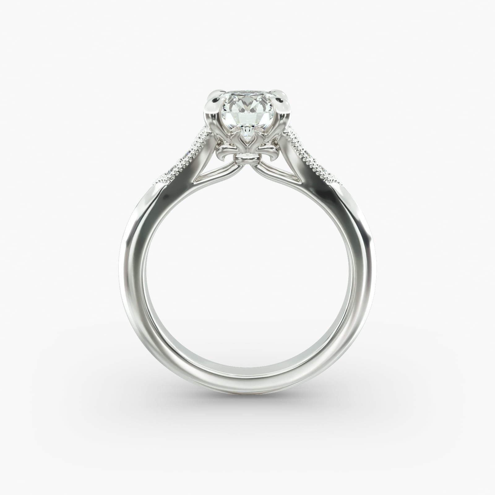 14K White Gold Art Deco Inspired Fleur-De-Lis Pavé Engagement Ring (0.07 CTW - H-I /SI1-SI2)