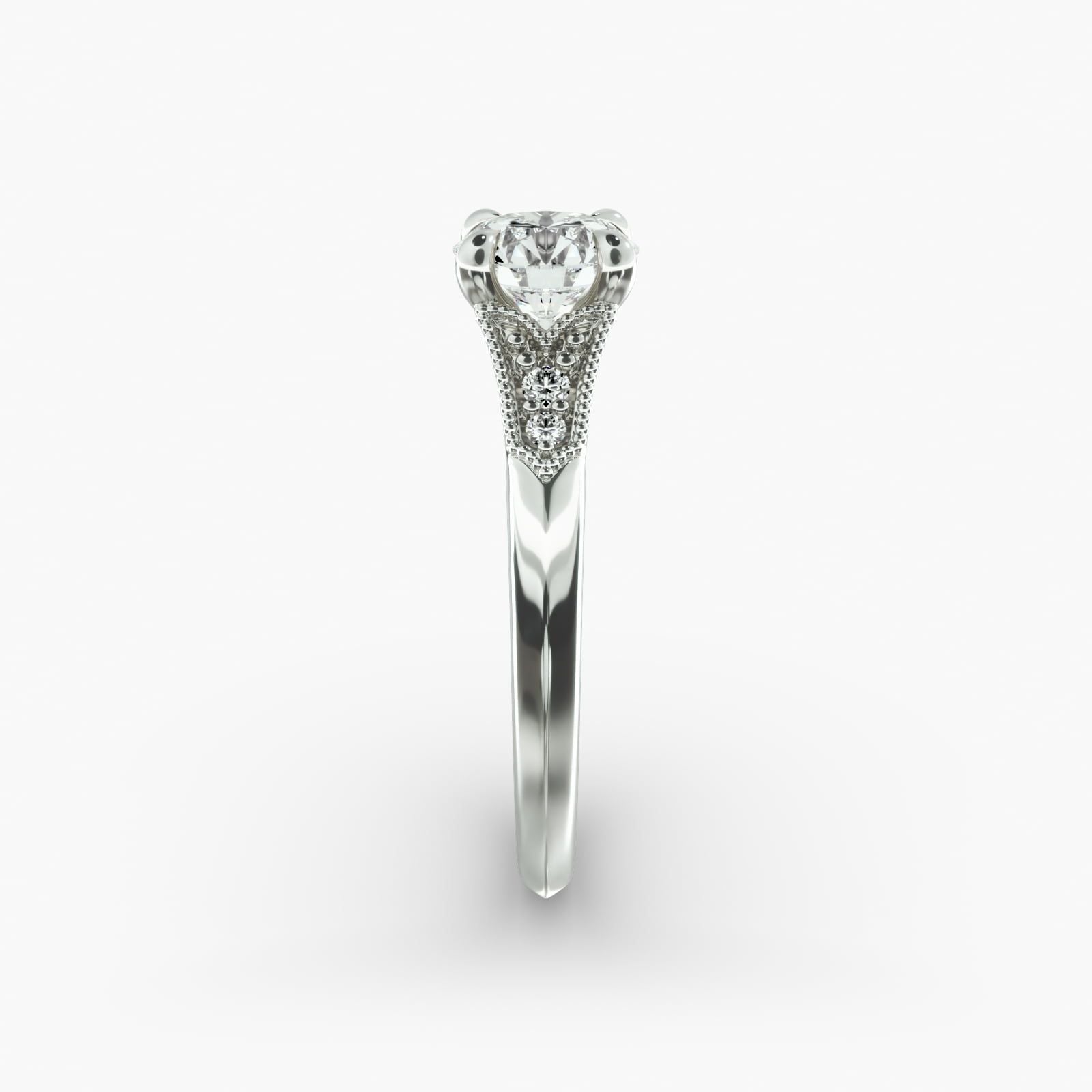 14K White Gold Art Deco Inspired Fleur-De-Lis Pavé Engagement Ring (0.07 CTW - H-I /SI1-SI2)