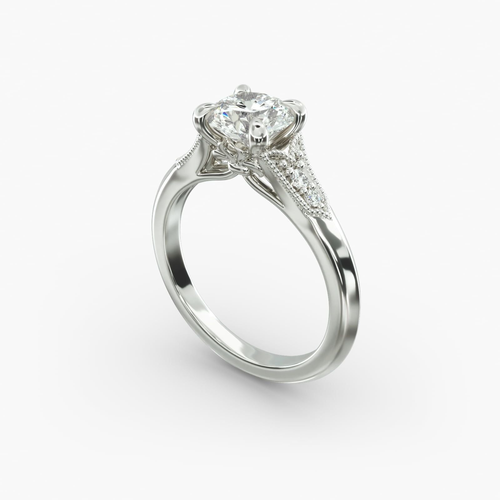 14K White Gold Art Deco Inspired Fleur-De-Lis Pavé Engagement Ring (0.07 CTW - H-I /SI1-SI2)