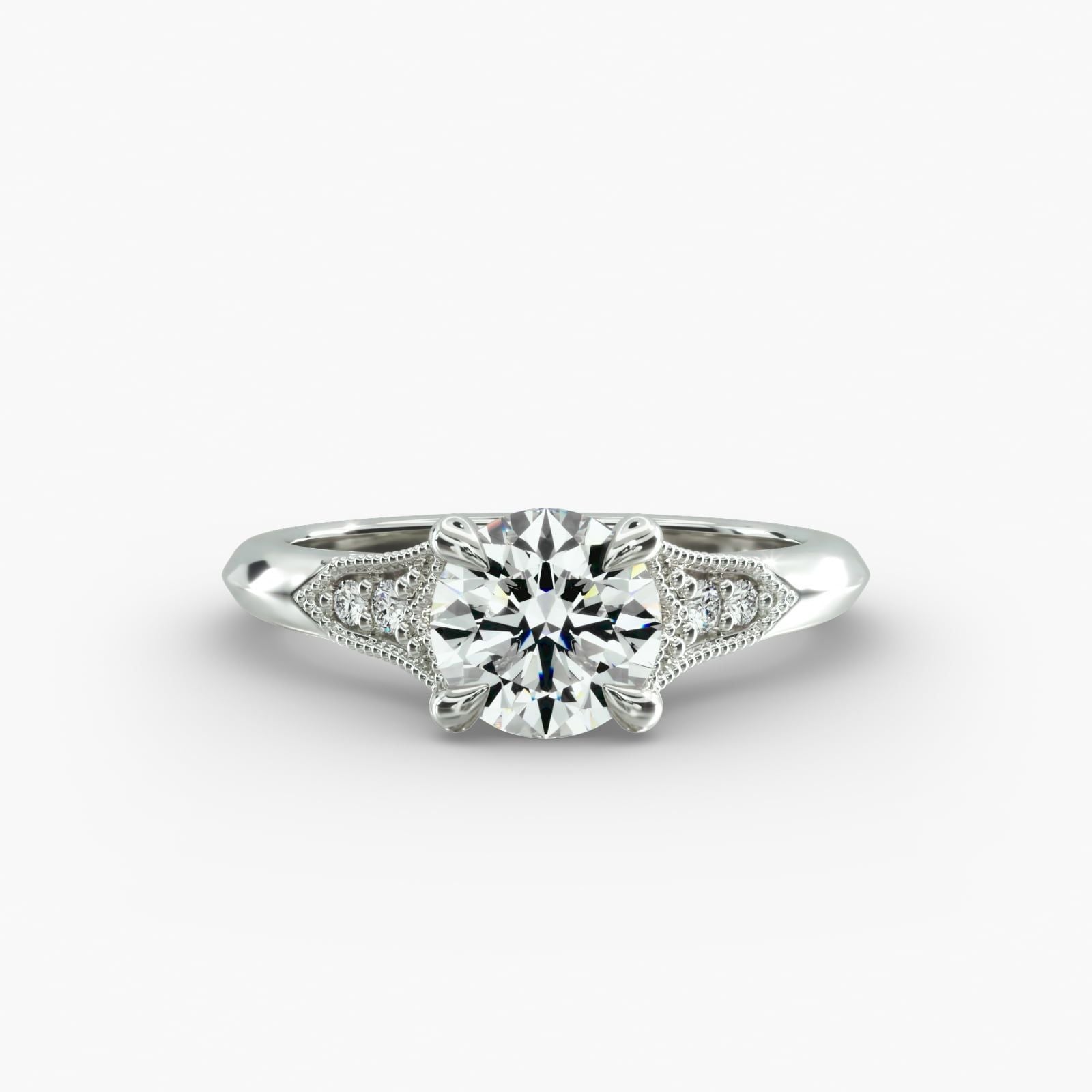 14K White Gold Art Deco Inspired Fleur-De-Lis Pavé Engagement Ring (0.07 CTW - H-I /SI1-SI2)