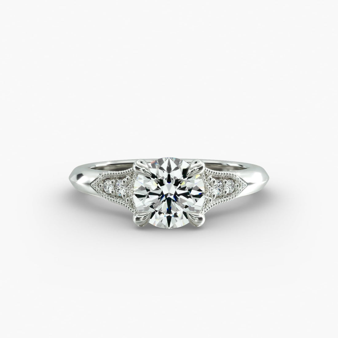 14K White Gold Art Deco Inspired Fleur-De-Lis Pavé Engagement Ring (0.07 CTW - H-I /SI1-SI2)