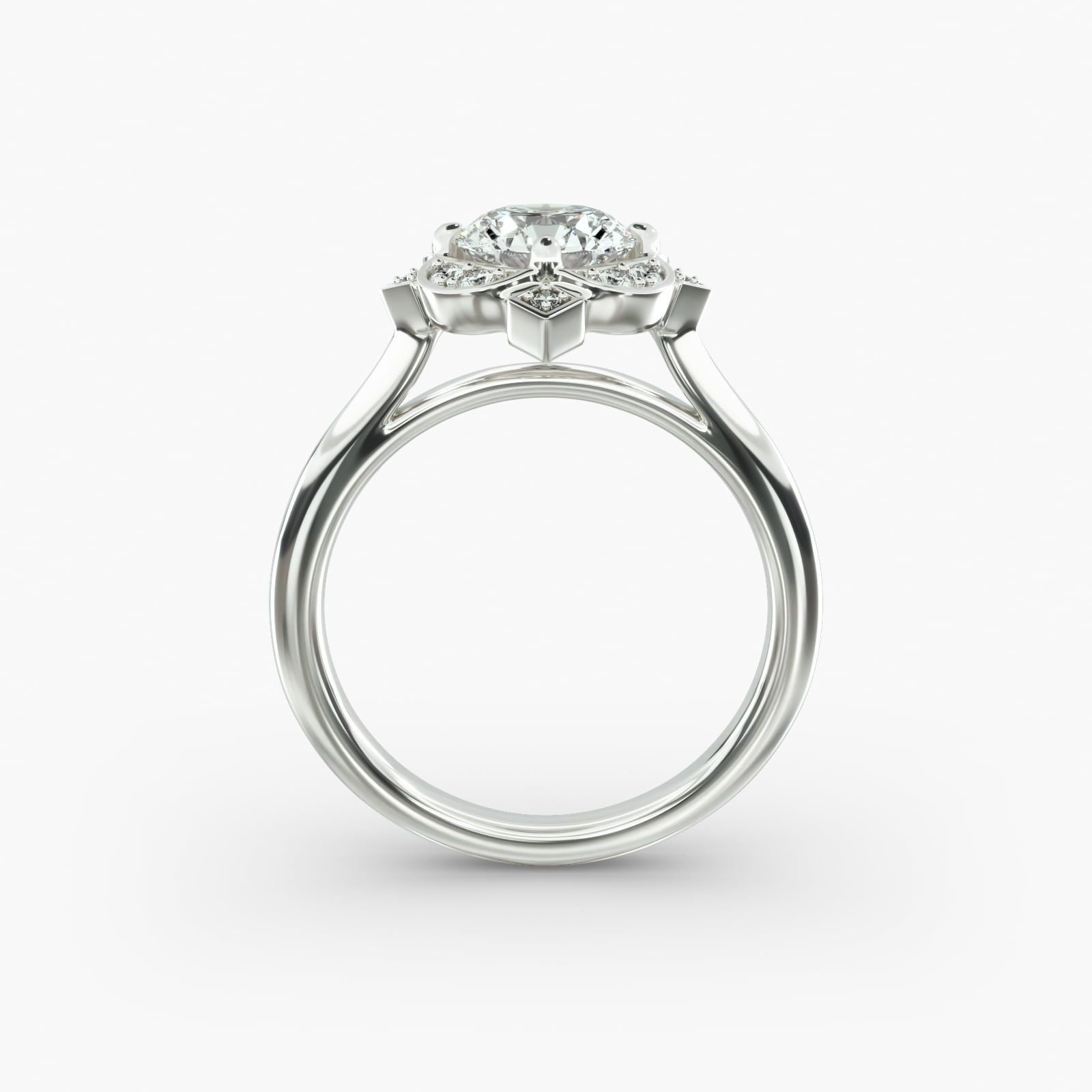 14K White Gold Art Deco Inspired Floral Halo Engagement Ring (0.09 CTW - F-G /VS1-VS2)