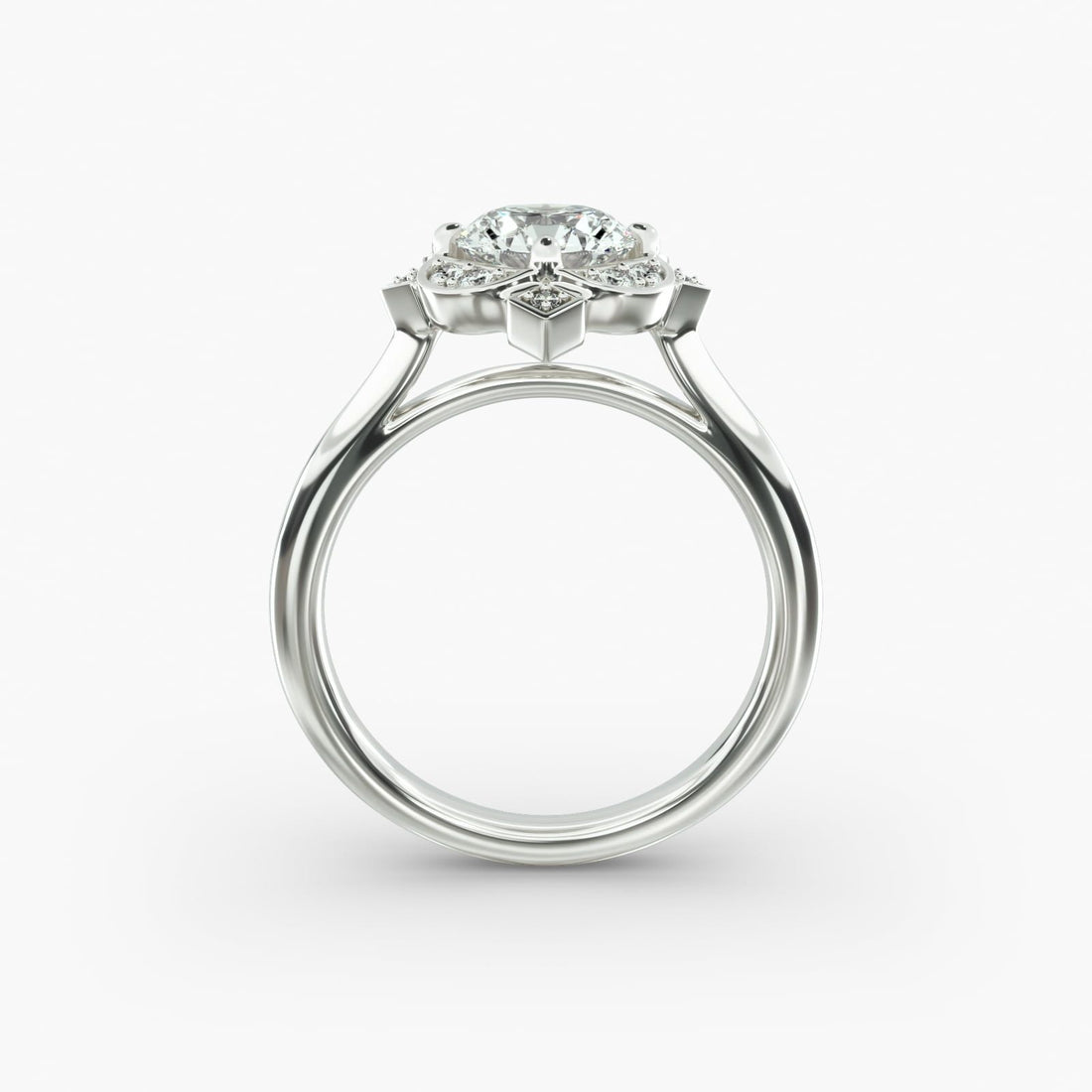 14K White Gold Art Deco Inspired Floral Halo Engagement Ring (0.09 CTW - F-G /VS1-VS2)