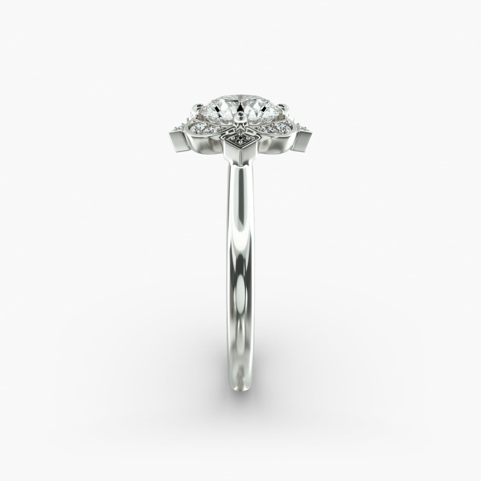 14K White Gold Art Deco Inspired Floral Halo Engagement Ring (0.09 CTW - F-G /VS1-VS2)