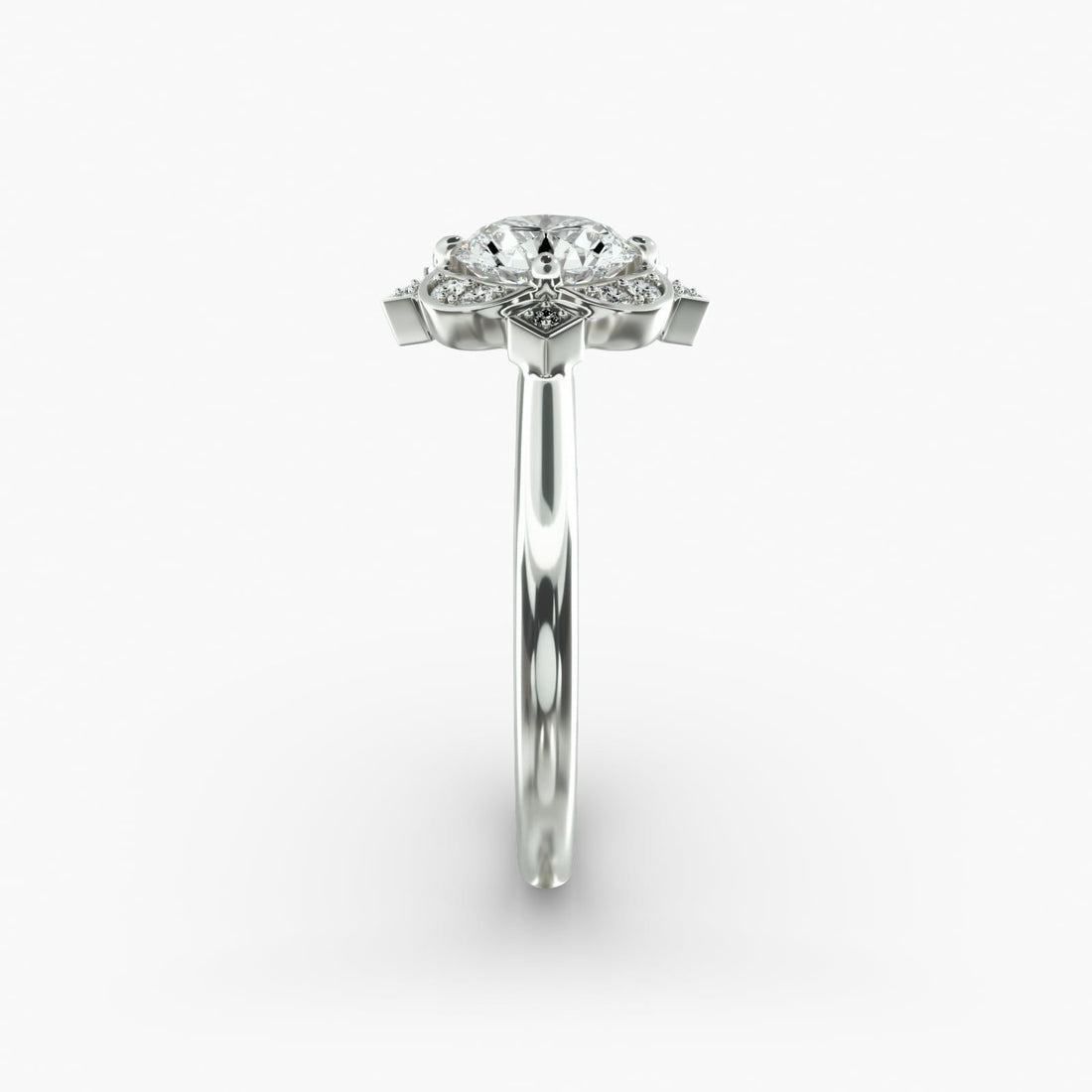 14K White Gold Art Deco Inspired Floral Halo Engagement Ring (0.09 CTW - F-G /VS1-VS2)
