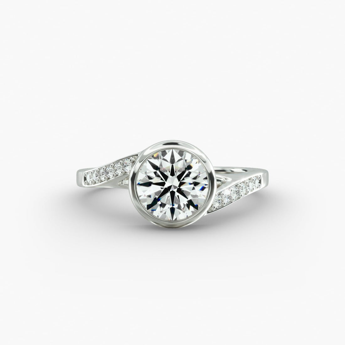 14K White Gold Pavé Bypass Bezel Set Diamond Engagement Ring (0.07 CTW - G-H /VS2-SI1)