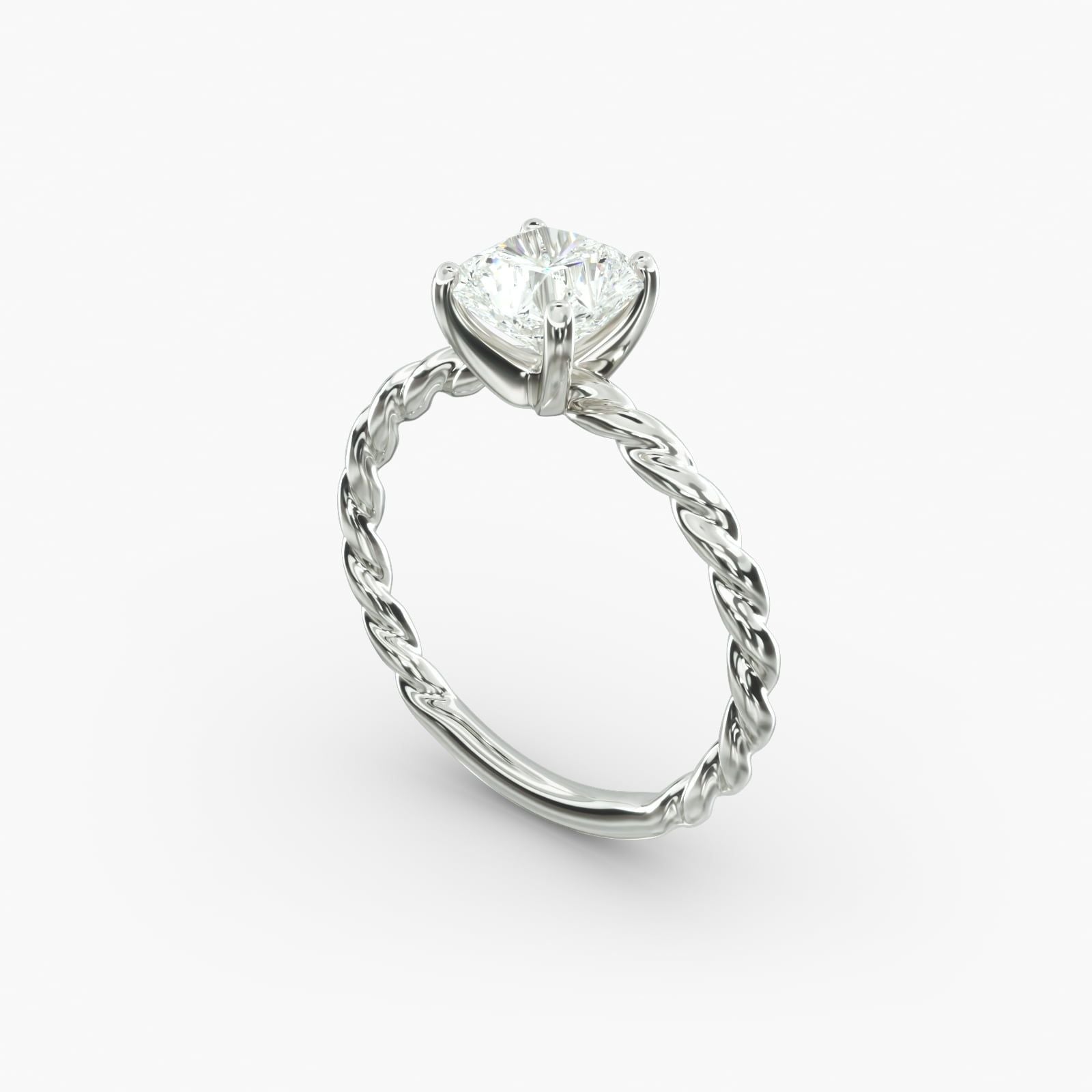 14K White Gold Cable Solitaire Engagement Ring
