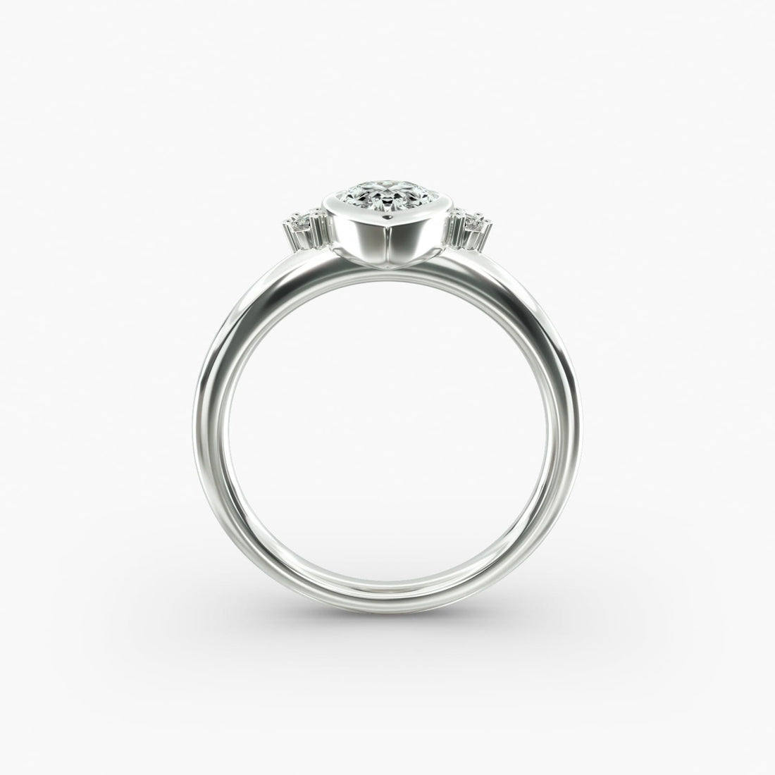 14K White Gold Pear Shape Bezel Set Diamond Tiara Engagement Ring (0.16 CTW - G-H VS2-SI1)