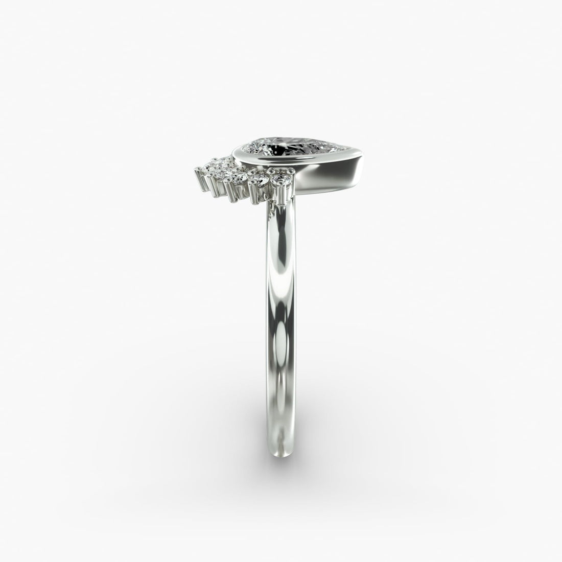 14K White Gold Pear Shape Bezel Set Diamond Tiara Engagement Ring (0.16 CTW - G-H VS2-SI1)