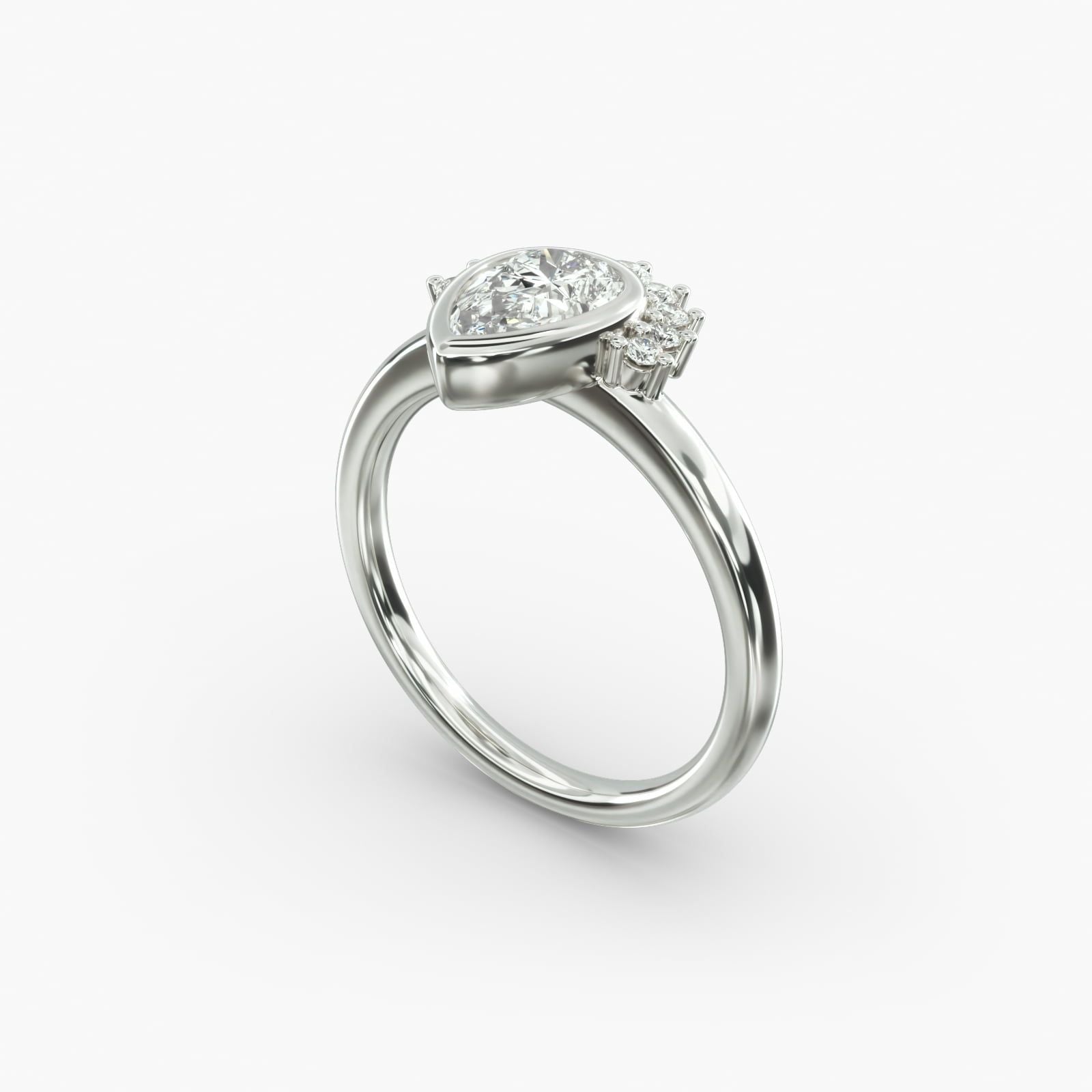 14K White Gold Pear Shape Bezel Set Diamond Tiara Engagement Ring (0.16 CTW - G-H VS2-SI1)