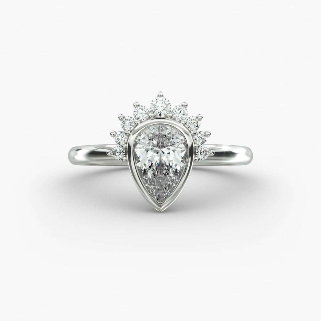 14K White Gold Pear Shape Bezel Set Diamond Tiara Engagement Ring (0.16 CTW - G-H VS2-SI1)