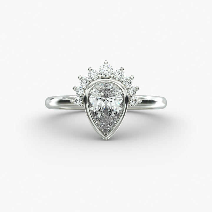 14K White Gold Pear Shape Bezel Set Diamond Tiara Engagement Ring (0.16 CTW - G-H VS2-SI1)