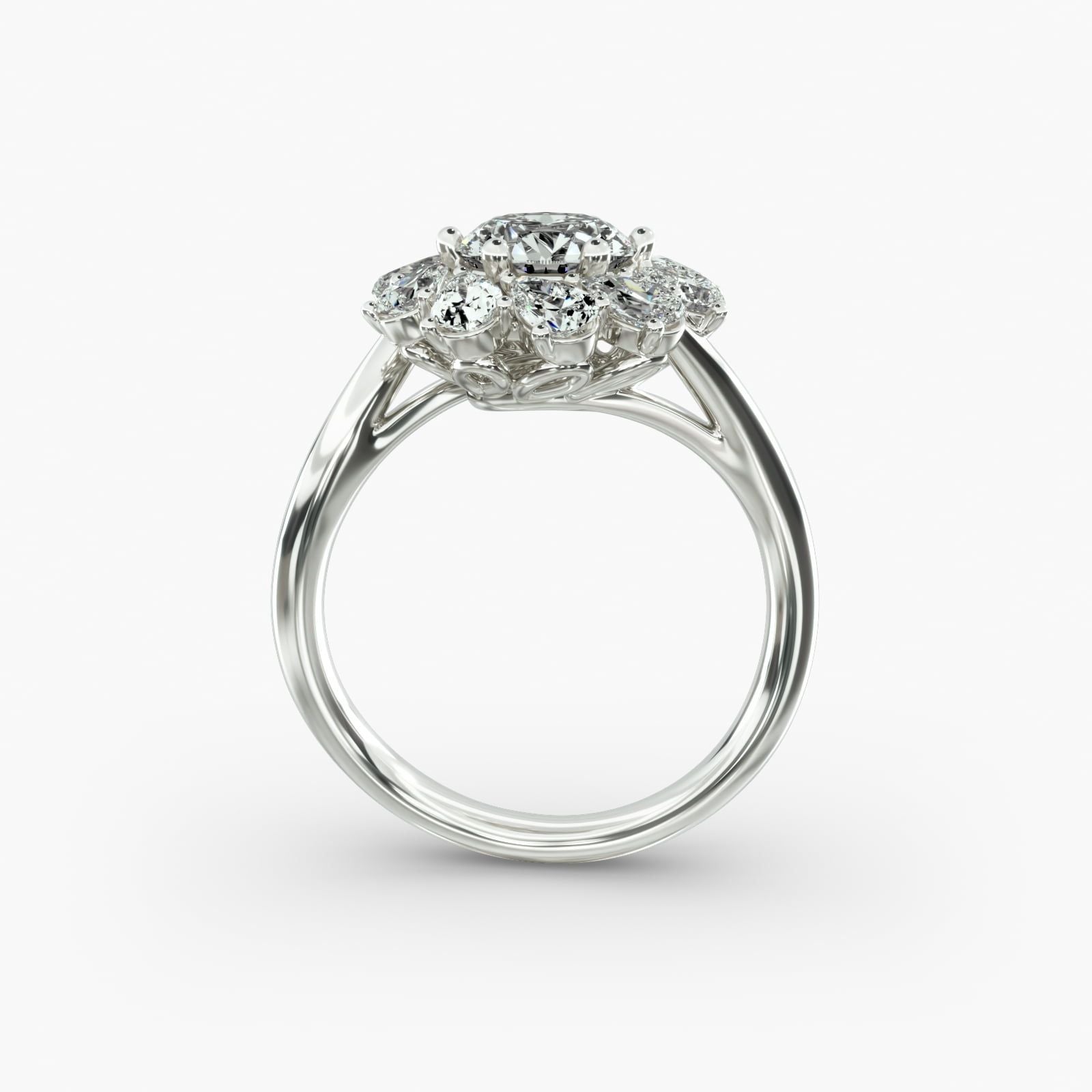 14K White Gold Fancy Pear Shape Whirling Halo Diamond Engagement Ring (1.10 CTW - G-H /VS2-SI1)