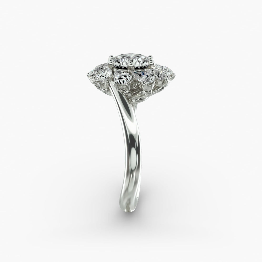 14K White Gold Fancy Pear Shape Whirling Halo Diamond Engagement Ring (1.10 CTW - G-H /VS2-SI1)