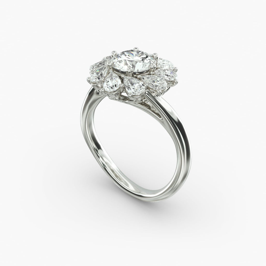 14K White Gold Fancy Pear Shape Whirling Halo Diamond Engagement Ring (1.10 CTW - G-H /VS2-SI1)