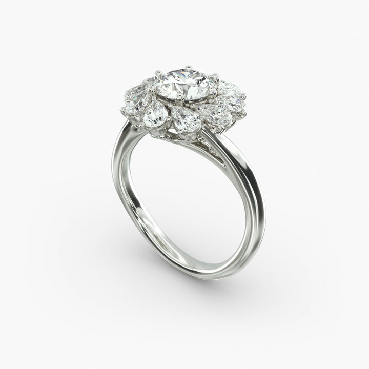14K White Gold Fancy Pear Shape Whirling Halo Diamond Engagement Ring (1.10 CTW - G-H /VS2-SI1)